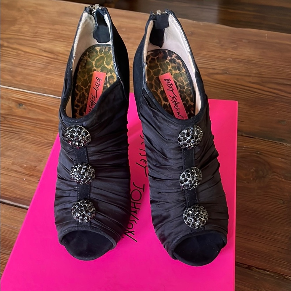 Betsey Johnson Black Crystal Embellished Heels